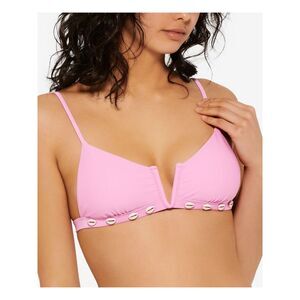 HULA HONEY Women's Pink Shell-Trim Tie Removable Cups V-Wire Swimsuit Top XS